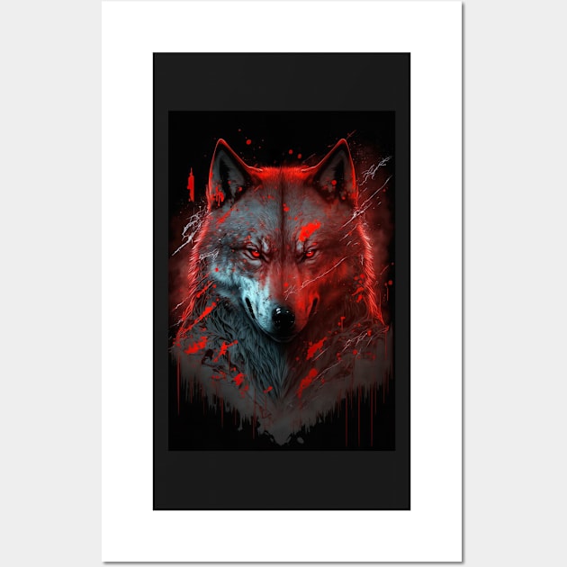 Handsome Wolf portrait with red glow Wall Art by KoolArtDistrict